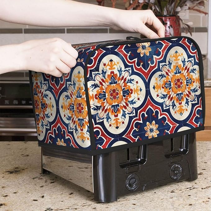 Purple Red Mandala Toaster Cover 2 Slice, Cute Rural Bread Machine Cover, Washable Dust-Proof Cover for Kitchen Small Appliance Cover,with Top Handle