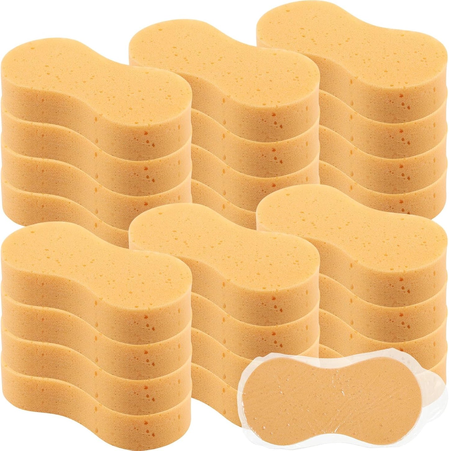 Vesici 24 Pack Car Wash Sponges Large Sponges Bulk Big All-Purpose Scrubber Thick Foam Car Cleaning Supplies for Washing Boat Kitchen Household with Single Vacuum Compressed Packing (Earthy Yellow)