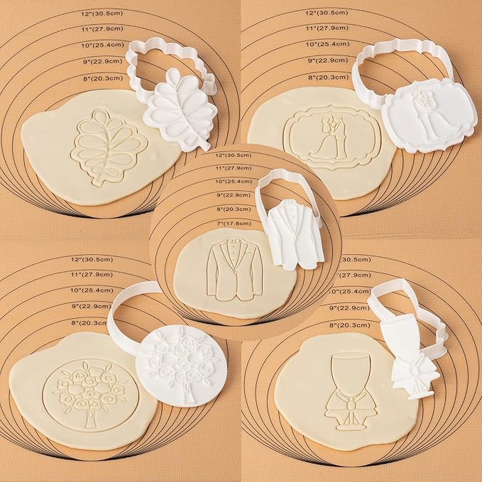 Flycalf Love Cookie Cutters Set of 11 with 3D Stamper PLA Kitchen Cake Wedding Dress Love Ring Shapes for Kids 3" Baking Embossing Stamps Mold Supplies Biscuit Tools