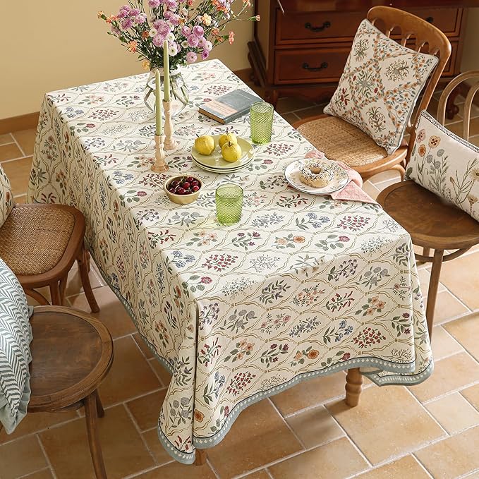 ISAENNE Designer Linen Long Rectangle Tablecloth,Western Colorful Floral Indoor Table Cloth,Wrinkle Resistant Decor Tablecloths for Dining Thanksgiving Kitchen Christmas,63"*94"-Serenity B