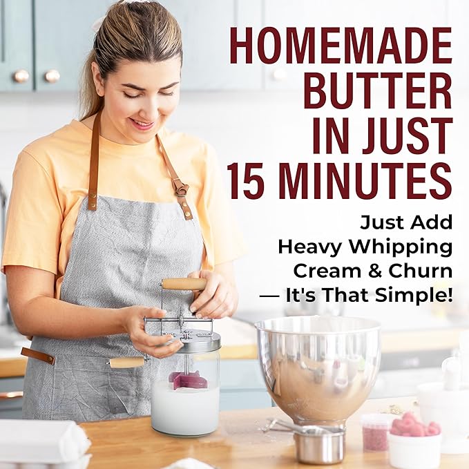 Dazey Butter Churn - Hand Crank Butter Churner- Manual Butter Maker- Beech Wood BUTTER PADDLES INCLUDED. Create Delicious Homemade Butter With Your Own Hand Crank Dazey Butter Churner (Turn N Churn)