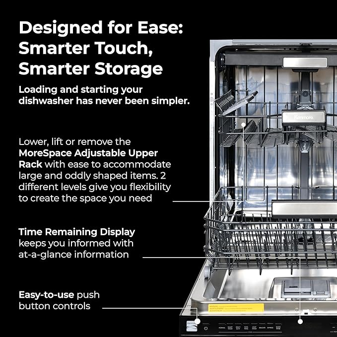 Kenmore 22-14639 24" Built-In Dishwasher - UltraWash Plus, SmartWash, Accela Wash, Sanitize Rinse, TurboDry, and Removable Third Rack - 15 Place Settings - 49 DBA - ENERGY STAR Certified - 24" - Black