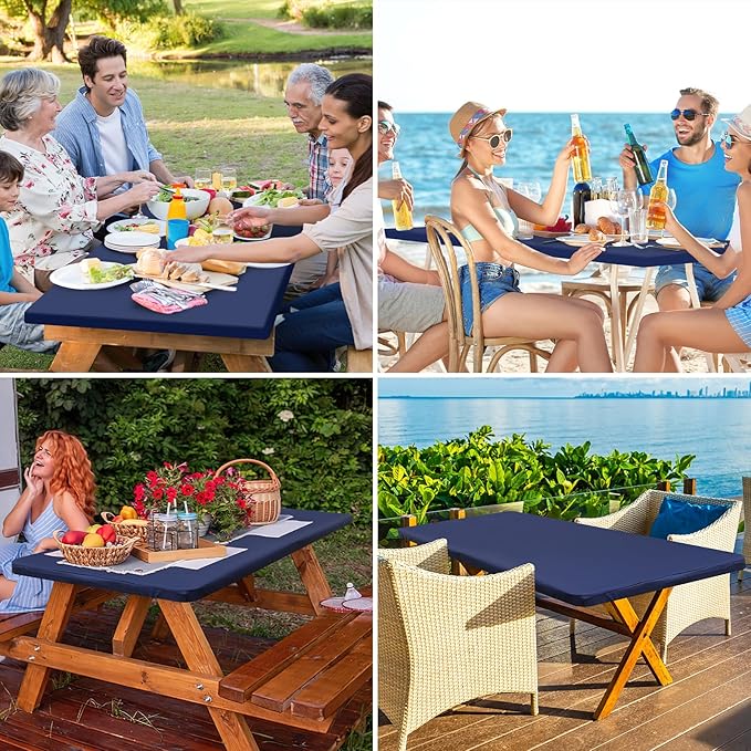 homing Rectangle Table Cloth Cover, Waterproof Polyester Elastic Fitted Tablecloth, Fits for 5 Foot Folding Tables, Washable Table Protector for Picnic, Camping, Outdoor (Navy Blue, 36" x 60")
