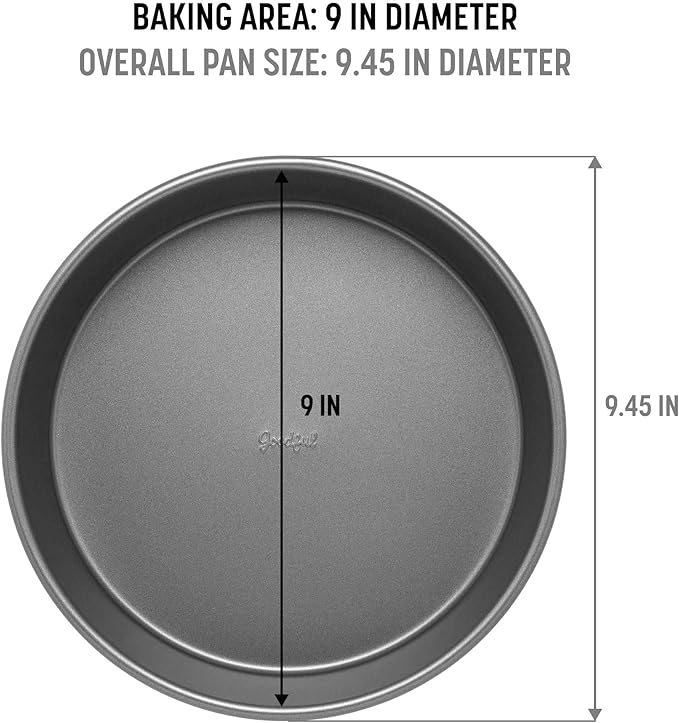 Goodful Nonstick Round Cake Pan Set, Heavy Duty Carbon Steel with Quick Release Coating, Made without PFOA, Dishwasher Safe, 2-Pack Bakeware Set, 9-Inch, Gray