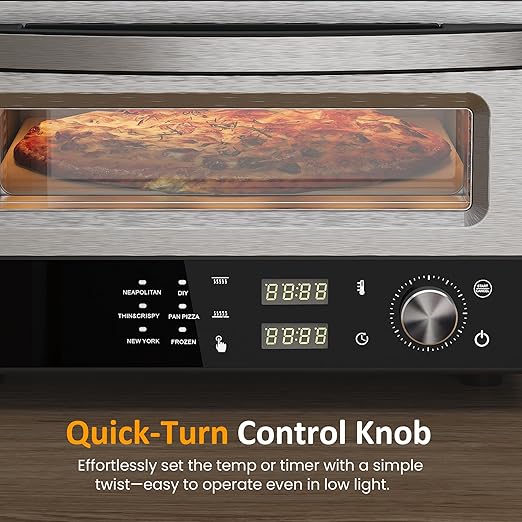 Pizza Oven Indoor Outdoor: Heats up to 750℉, Up to 12" Electric Countertop Pizza Maker with 6 Presets, Control Knob, Portable Pizza Cooker Warmer for Home, Camping, Pizza Stone, Pizza Peel