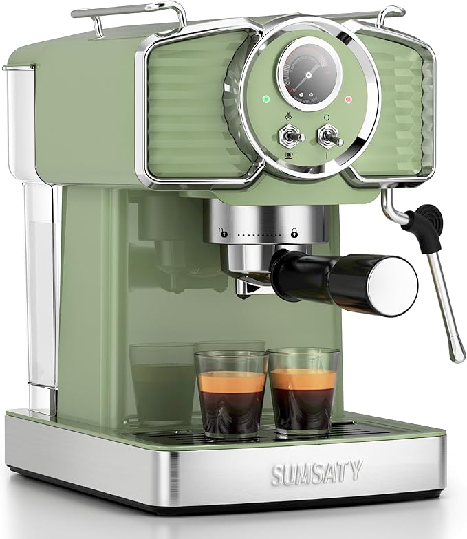 SUMSATY Espresso Machine 20 Bar Espresso Maker with Milk Frother Steam Wand, Professional Expresso Machine for Home Cappuccino & Latte Maker, Retro Coffee Maker with 61oz Water Tank, Matcha Green