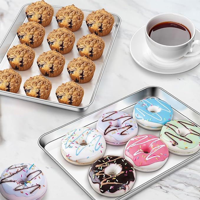 Homikit 1 Pack Quarter Sheet Pan, 9x13 Inches Stainless Steel Cookie Sheets for Baking Non Stick, Metal Baking Sheet Fits Toaster Oven, Bacon Pan Non Toxic & Rust Free, Dishwasher Safe