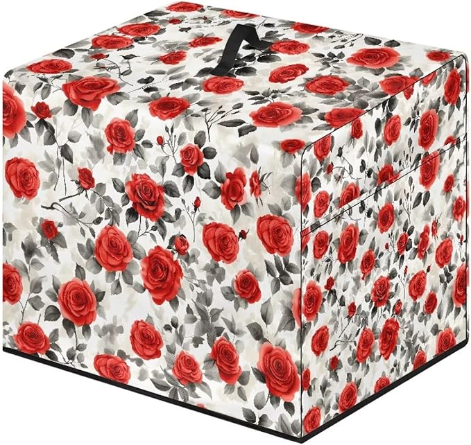 Vintage Red Rose Flower Print Food Slicer Cover, Meat Slicer Protective Cover, Fit Commercial Electric Deli Slicer Machine, Compatible with Household 200W 150W Meat Slicers 16x13x13 Inch