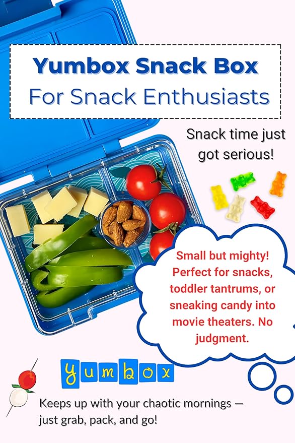 Yumbox Snack Box – Leakproof, BPA-Free, 3-Compartment Snack Container for Kids & Adults – Portable, Lightweight & Easy to Clean – Ideal for Fruits, Veggies, Crackers & Dips (Glitter Blue)