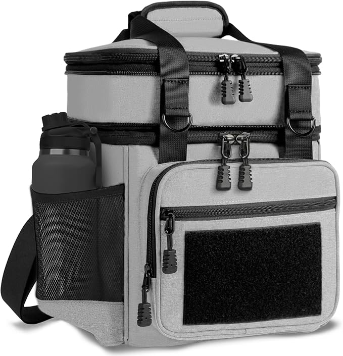 GLENKEY Tactical Lunch Box Cooler Bag - Expandable Insulated Lunch Bag for Men Women - Large Lunchbox for Adults Work Shifts Outdoor Trips Grey 16L