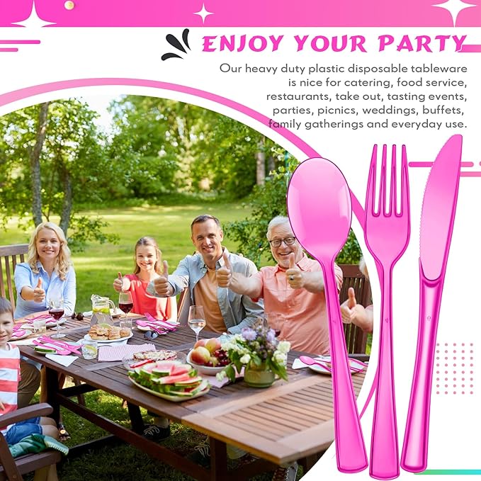 Minatee 150 Pieces Disposable Cutlery Set Plastic Silverware Heavy Duty Utensil Sets 50 Forks 50 Knives 50 Spoons for Home Office School Party Picnics Restaurant Outdoor Events