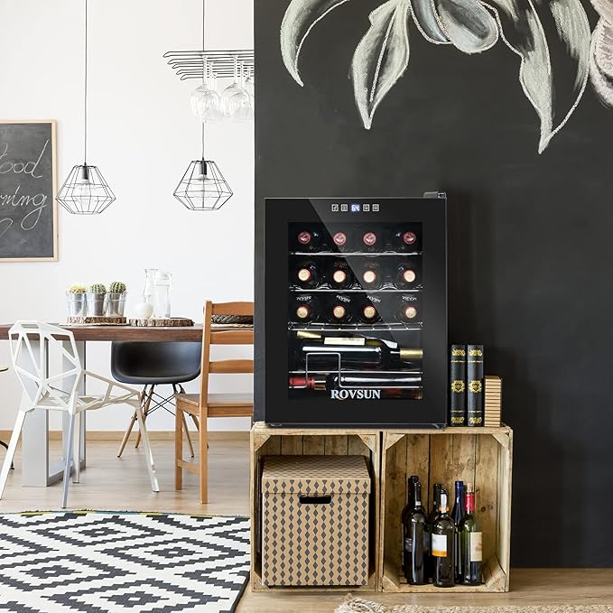 ROVSUN 16 Bottle Wine Cooler Refrigerator, Freestanding Compressor Wine Chiller, Beverage Wine Fridge with Digital Temperature Control & Double-layer Glass Door for Red White Wine, Champagne, Beer