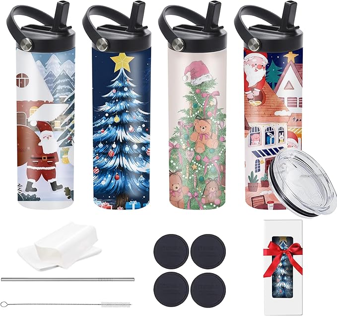 4 Pack 20oz Sublimation Tumblers Bulk, Sublimation Tumbler Blank, Skinny Straight Stainless Steel Blanks Cups with Individual Box(4, HNADLE LID A)