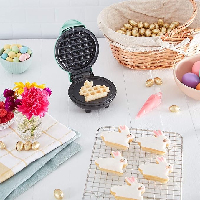 Dash Mini Waffle Maker- Compact Electric Iron for Creative Homemade Treats - Nonstick Surface - Easy-to-Clean - Perfect for Kids & Families - Aqua,(Pack of 6)