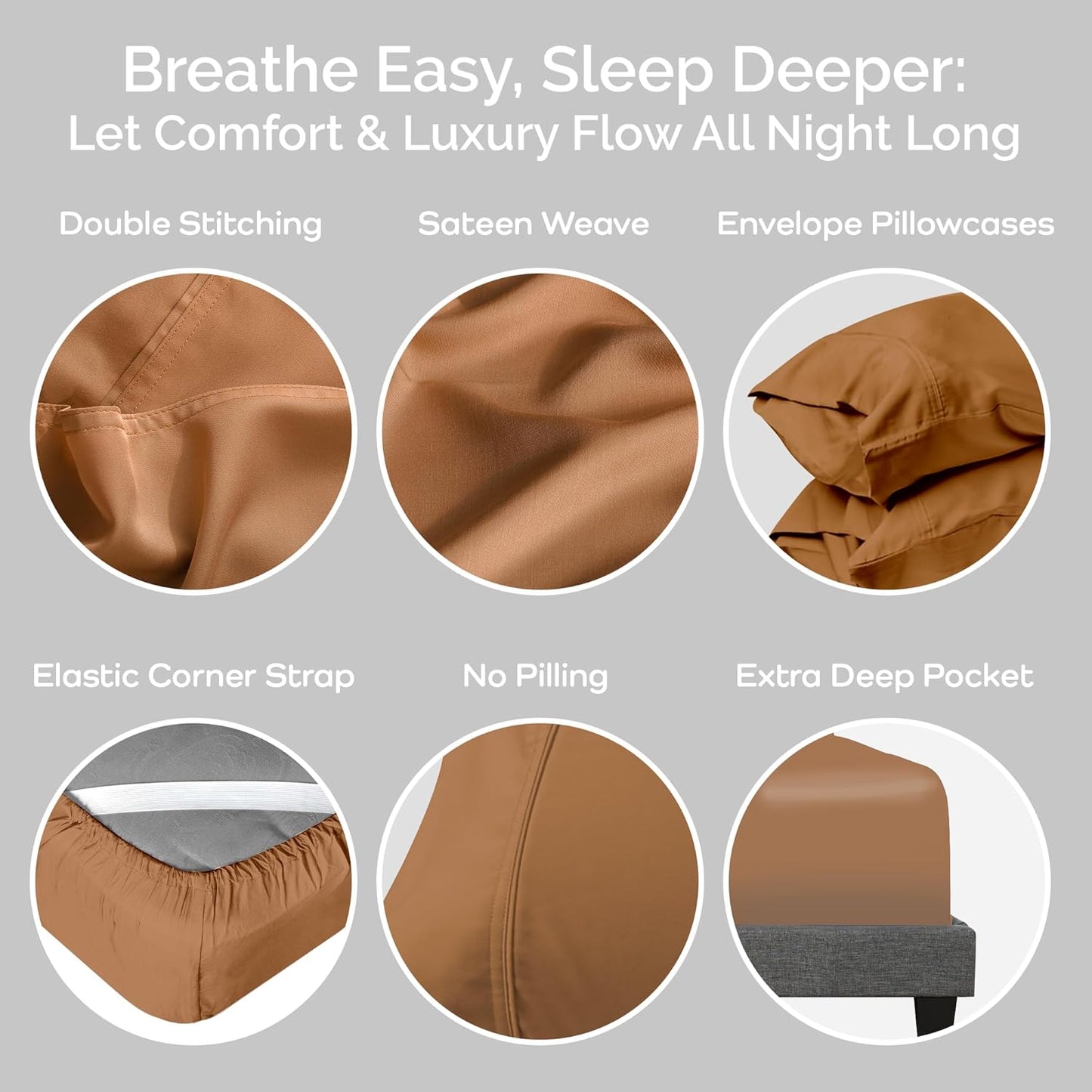 100% Viscose from Bamboo Sheets Queen Size, Super Soft Bedding Set, 4PC Cooling Sheets for Hot Sleepers, Vegan Silk Moisture Wicking, Organically Grown Bedsheet, Almond - 60" x 80"