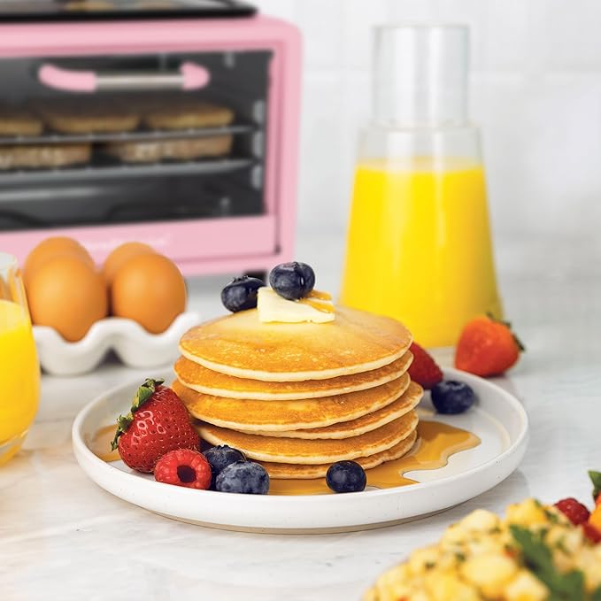 Nostalgia 3-in-1 Retro Breakfast Station - Includes 5 Cup Coffee Maker, Non-Stick Ceramic Griddle, and 4-Slice Toaster Oven - Built-In Timer, Reusable Coffee Filter, Space-Saving Design - Pink