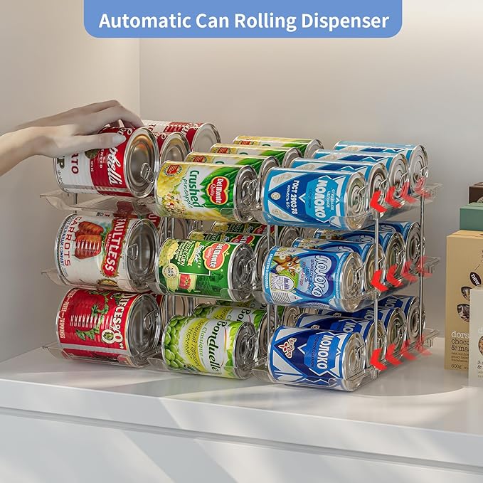 Jsyrjing Can Organizer for Pantry, Modular 3-Tier Can Dispenser, Flexible Combination Design, Clear Extra-Thick Durable Storage Rack for 36 Cans, Stackable for Cabinet, Pantry, Fridge, Countertop