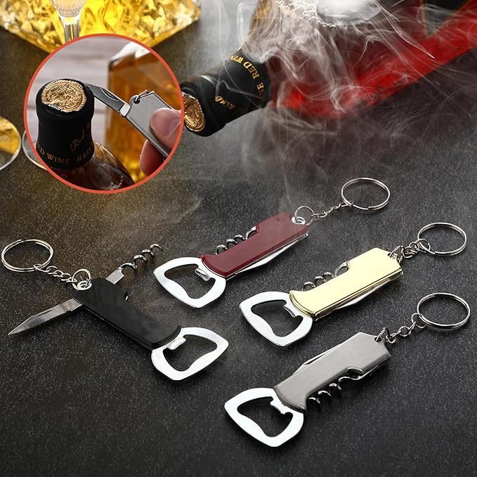 Ziliny 24 Pcs Bottle Opener Keychain Bulk Wine Bottle Beer Opener Keychain 3.27" Stainless Steel Corkscrew Waiter Corkscrew Wine Keyring Gifts for Christmas Bar Party Wedding Home (Mix Color)