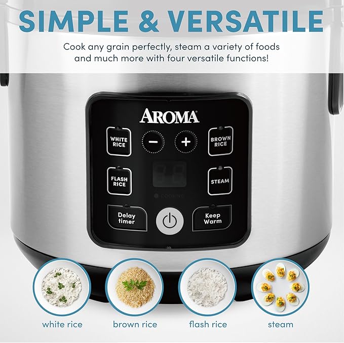 AROMA® CoreCoat™ Digital Rice Cooker & Steamer for Brown Rice with Nonstick Ceramic Coating (8 Cups Cooked, 4 Cups Uncooked)