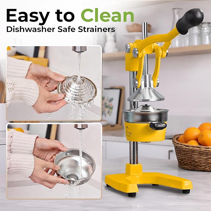 Zulay Kitchen Cast Iron Juicer - Heavy Duty Manual Juicer with Detachable Strainers for Easy Cleaning, Orange Juice Press for Citrus Fruits, Perfect for Bartenders, Juice Lovers & Health Enthusiasts