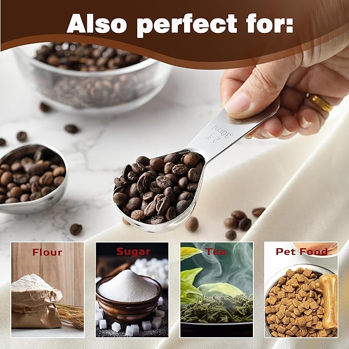 VRUIFA Tablespoon Measuring Spoon, Stainless Steel Coffee Scoop for Ground Coffee, Suger, Bean, Tea, Flour, Short Handle Fits inside Airscape Canisters(30ML*2)