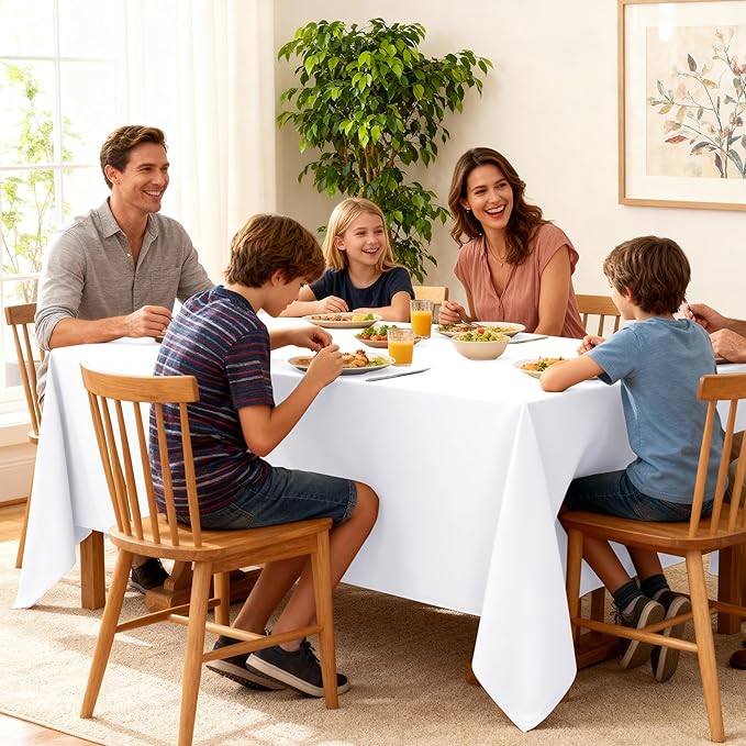 6-Pack White Tablecloths for Square Tables, 54 x 54 Inches, Stain-Resistant Polyester Fabric for 2 Foot Tables - Washable Table Covers for Weddings, Banquets, Birthday Parties, Events