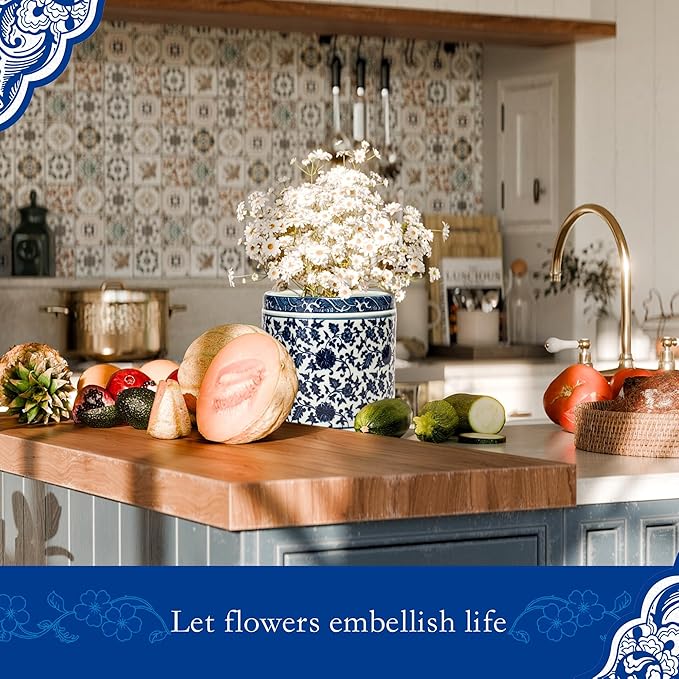 Utensil Holder, 6" Premium Ceramic Kitchen Utensil Rack for Countertop, Hand-painted blue and white porcelain made in Jingdezhen suitable for Vintage Farmhouse Kitchen Counter Decor