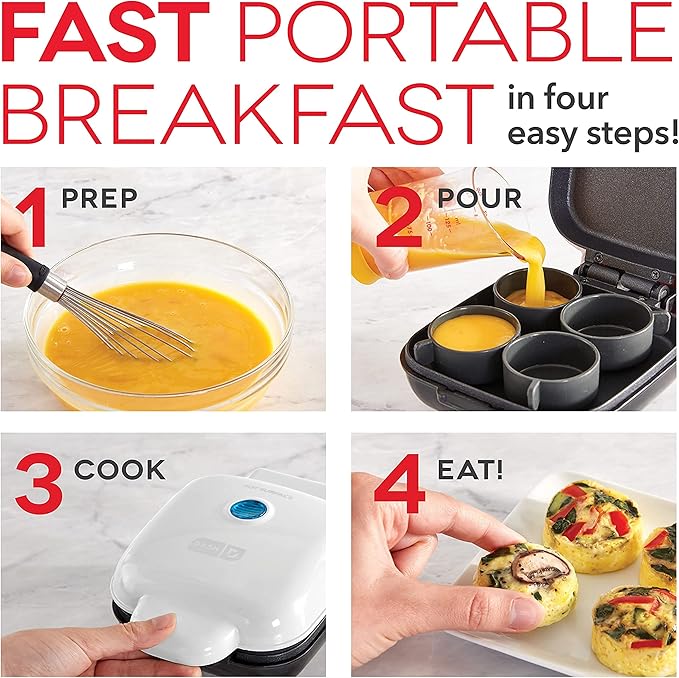 Dash Deluxe Egg Bite Maker - Electric Egg Bite Maker for Healthy Protein Snacks - Quick Cleanup, Space-Saving Design & Non-Slip Feet - 4 Servings, Black