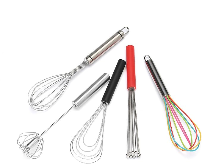 Flat Whisk Silicone Handle Non Slip 10" - 5 Wires Whisk with 10 Heads for Kitchen Cooking Color by Jell-Cell (Black)