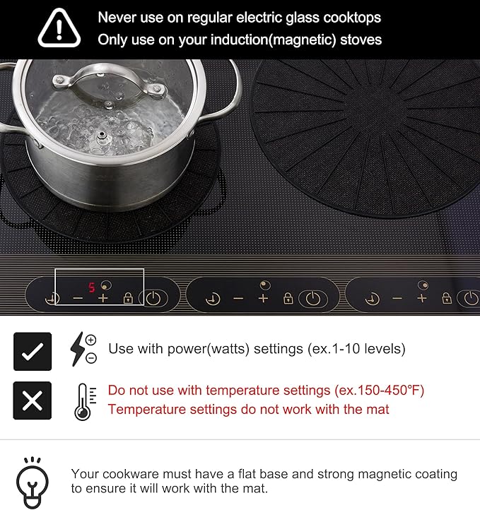 Lazy K Induction Cooktop Mat - Silicone Fiberglass Scratch Protector - for Magnetic Stove - Non Slip Pads to Prevent Pots from Sliding During Cooking_ Black (11inches)