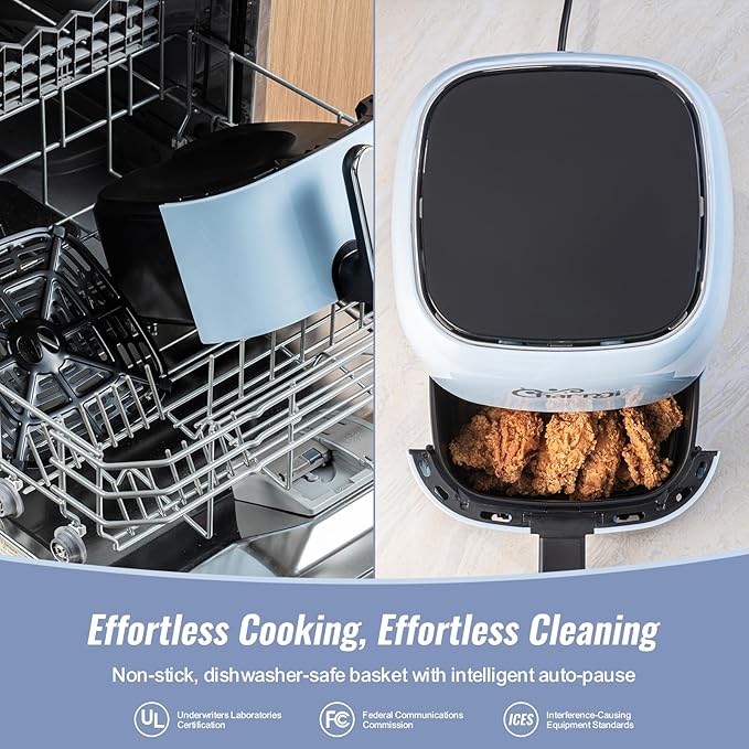 Charmi 5QT Air Fryer – Beautiful Retro Design, Stylish Countertop Look, Safe Auto Shutoff, Digital Touchscreen, 8 Cooking Presets, Digital Recipes Included (Pastel Blue)