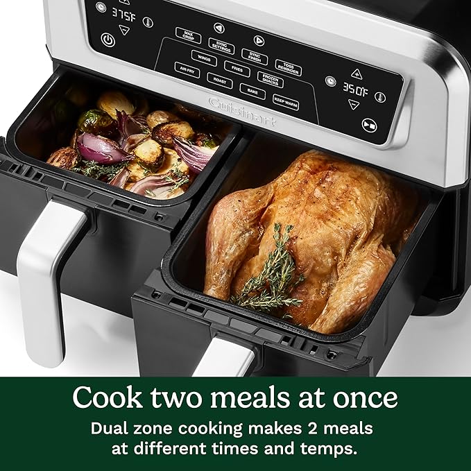 Cuisinart Dual Basket Air Fryer, 2-4.25 QT Baskets, Total 8.5 QT, 4 Functions Air Fry, Roast, Bake and Keep Warm, Features Sync Finish and Sync Settings, Toss Reminder, Auto Warm Mode and Auto-Pause