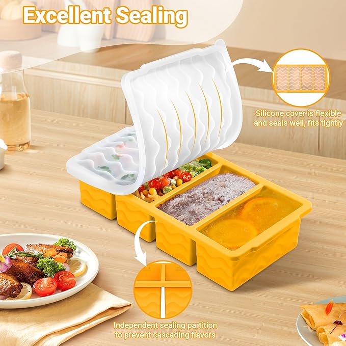 Doasuwish Silicone Freezer Tray for Soup with Lid – 1-Cup Soup Container Cube Style Ice Cube Trays for Freezer, Meal Prep & Food Storage, Freeze 250mL/125mL Portions – 2 Pack