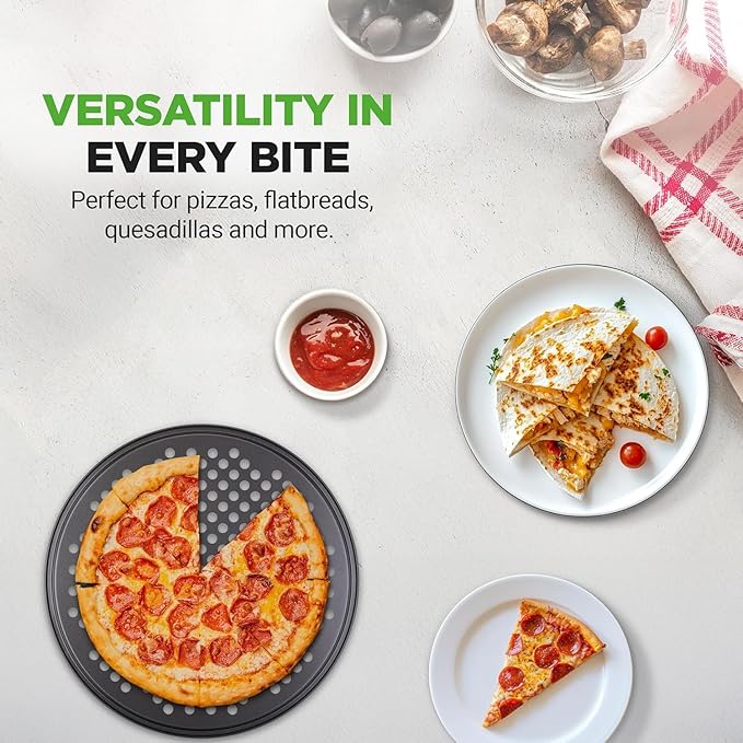 NutriChef 6-Pack13’’ Non-Stick Pizza Pans, Round Pizza Pans for Oven, Commercial-Grade Carbon Steel, Non-Stick Gray Coating, Ideal for Baking Pizza, Cookies and More, Dishwasher Safe