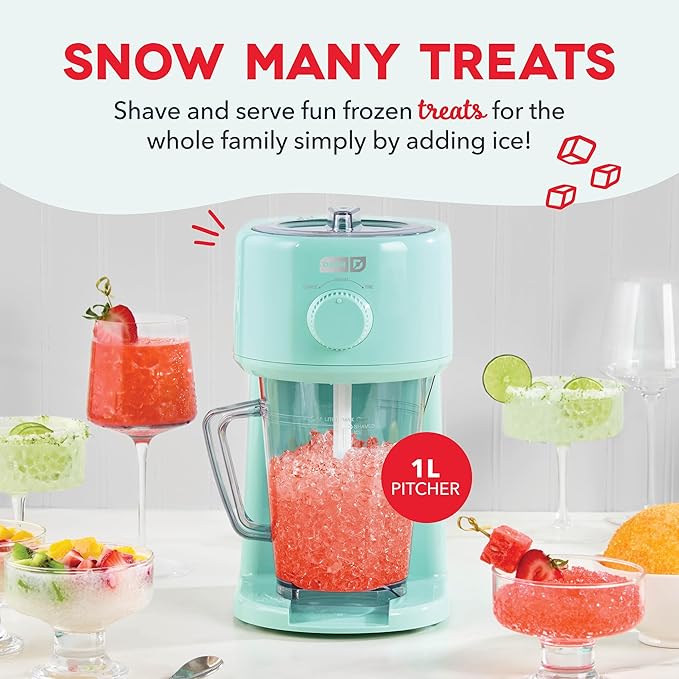 Dash Deluxe Shaved Ice & Slushy Maker - Easy-to-Use Slushy & Snow Cone Maker - Includes Serving Pitcher & Recipe Guide for Homemade Treats - Aqua
