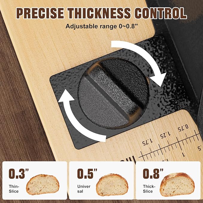 Upgrade Manual Bread Slicer for Homemade Sourdough Bread, Adjustable Thickness with Stainless Steel Serrated Blade, Even Slicing Guide, Non-Slip Suction Cups – Ideal for Home Kitchens and Bakeries