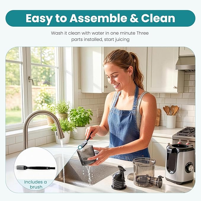 OLIXIS Cold Press Juicer, Masticating Juicer Machine with Reverse Function, Juice Extractor for Making Nut Milk, Easy Clean & Blade-Free, Silver