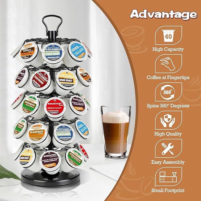 BLACKSMITH FAMILY K Cup Holders,K Cup Holder, K Cups Holder,K Cup Carousel, Coffee Pods Holder Storage Organizer Stand,No Assembly Required,Black (40 Pods Capacity Easy Assembly Glossy Black)