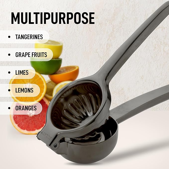 Zulay Kitchen Extra Large Lemon Squeezer Stainless Steel - Easy Squeeze Heavy Duty Lemon Juicer Hand Press - Ergonomic Citrus Squeezer & Fruit Juicer for Small Oranges, Lemons, & Limes - Black