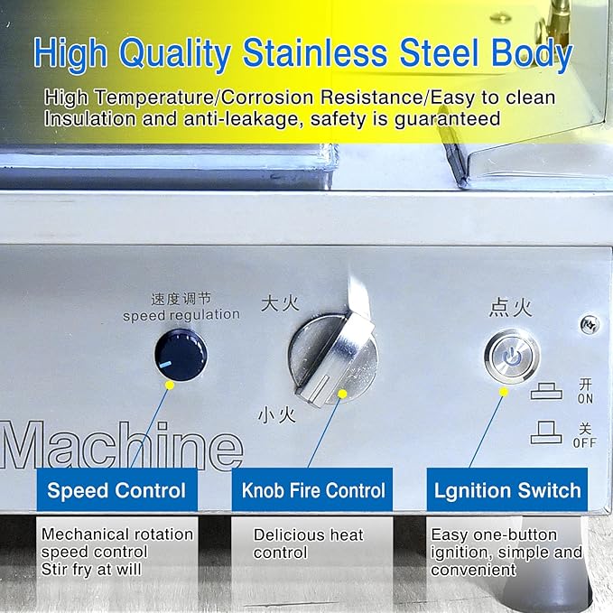 Commercial Automatic Cooker with water spray,Automatic 360° Stir Fry Cooker,Automatic Cooking Machine,Drum Type Stir Frying Machine,Auto Cooking Wok Fried Machine (Propane, Countertop)