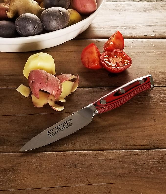 Ergo Chef Crimson Series Paring Knife 3.5-Inch - Forged High Carbon X50CrMoV15 German Stainless Steel with G10 Handles