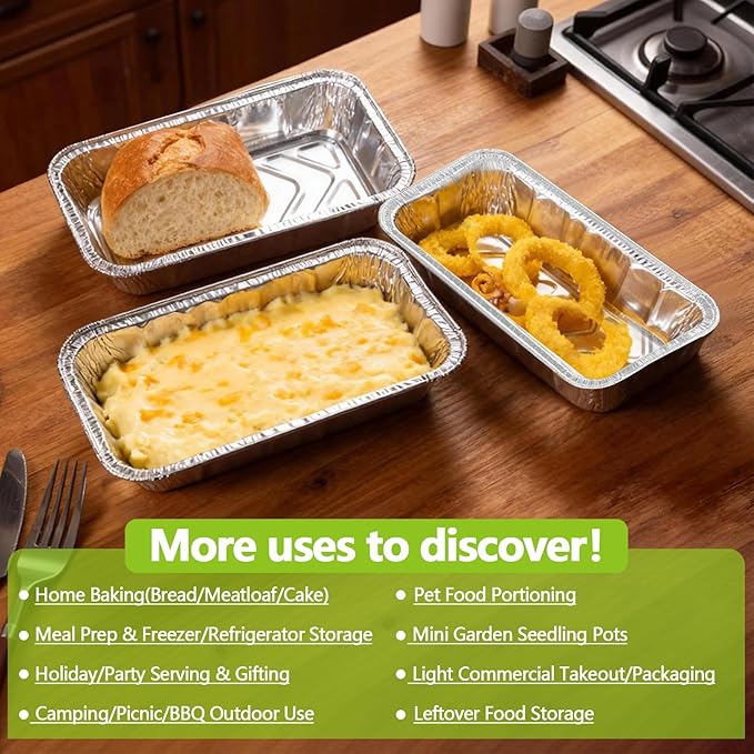 UBeesize 2Lb Thicker & Heavy Duty Disposable Aluminum Loaf Pans, 100 Pack Ultra Sturdy 8.5 x 4.5 Foil Bread Pans for Baking Banana Bread, Cakes, Meatloaf & Food Storage
