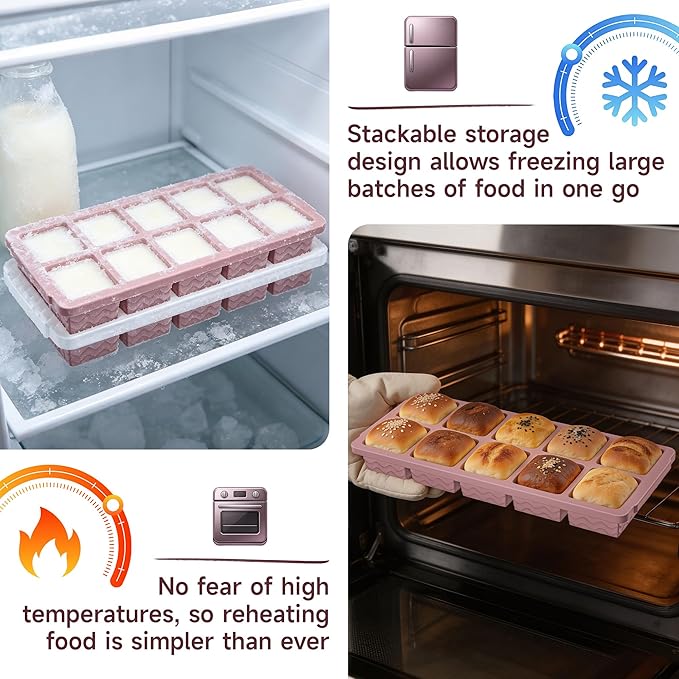 Aopigavi 2-Pack Ice Cube Trays, 10 Cubes 2 Tbsp. Silicone Freezer Molds with Lids, Reusable Ice Trays for Freezer, Kitchen, RV, Cocktail, Whiskey, Coffee, Soup & Food, BPA Free, Dishwasher Safety