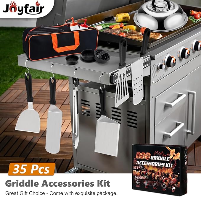 35Pcs Griddle Accessories Kit for Blackstone, Joyfair Flattop Grilling Accessory Tool Set with Stainless Steel Griddles Spatula Smash Burger Press Basting Cover Hamburger Patty Maker for Outdoor BBQ