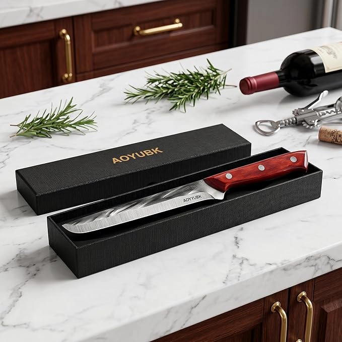 8" Carving Knife - Professional Brisket Slicing Knife for BBQ, Turkey, Ham | High Carbon Stainless Steel | Rosewood Handle | Gift Box Included