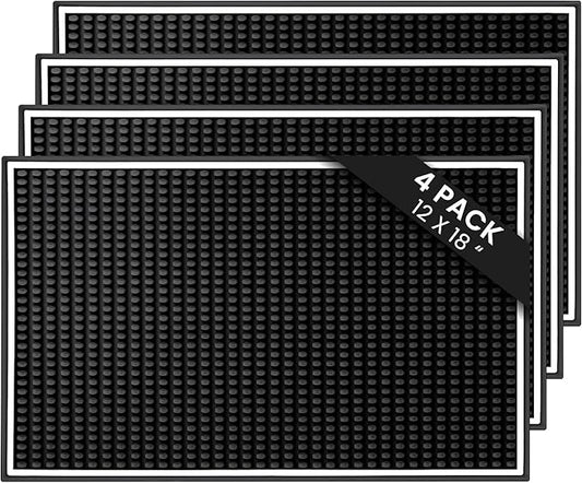Bar Mat 4-Pack, 18 x 12 Rubber Coffee Bar Mats for Countertop, Bartending, Home Use, Spill Protection and Coffee Stations, Ideal Matt for Cocktail, Whiskey and Espresso