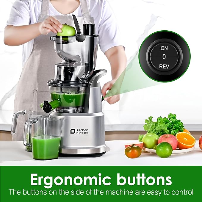 Kitchen in the Box Slow Masticating Cold Pressed Juicer Machines, With 3.26" Wide Feed Chute for Whole Fruits and Vegetables (Bright Silver)