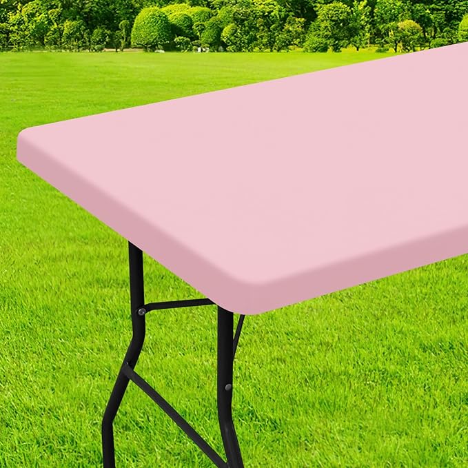 homing Rectangle Table Cloth Cover, Waterproof Polyester Elastic Fitted Tablecloth, Fits for 6 Foot Folding Tables, Washable Table Protector for Picnic, Camping, Outdoor (Pink, 30" x 72")