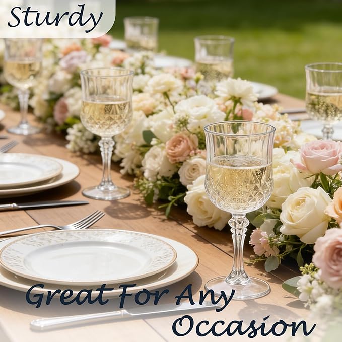 Plastic Wine Glasses, Plastic Goblets Vintage Style Cordial Unbreakable Drinking Glasses, Reusable Drinkware for Wedding Reception, Grand Event Party Supplies (100, Transparent)