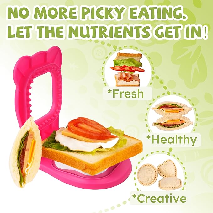 LEPCY Uncrustables Sandwich Maker Sealer Cutter, Crustless Sandwich Cutter, PB&J Uncrustable Maker - Color Rose Red, Square Shape